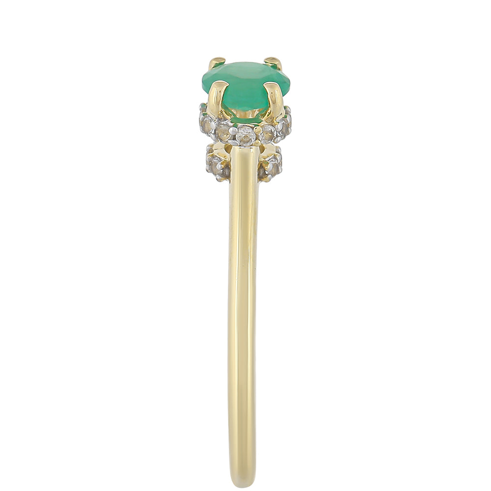 Inel din Aur de 9K ( 1.49 grame ) cu Smarald Brazilian și Topaz Alb 0.48 Carate 3 