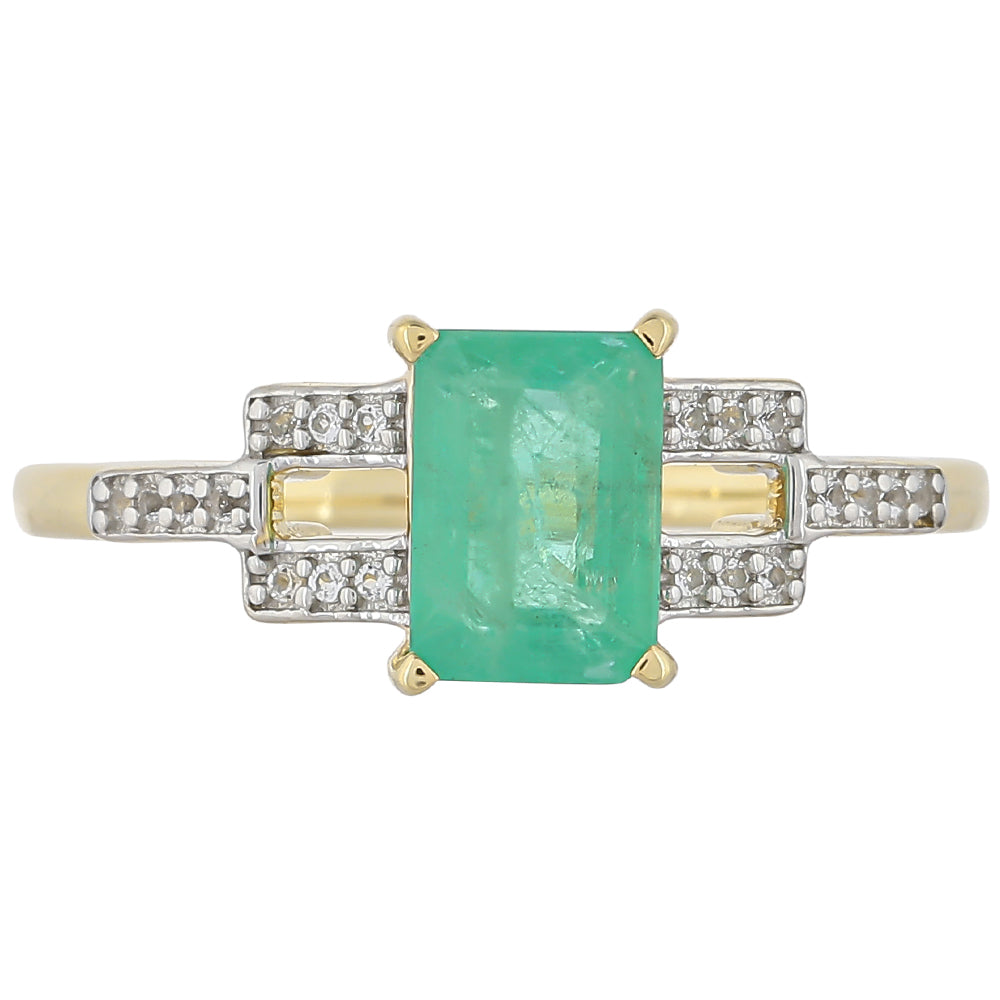 Inel din Aur de 9K ( 1.69 grame ) cu Smarald Brazilian și Topaz Alb 1.07 Carate 1 
