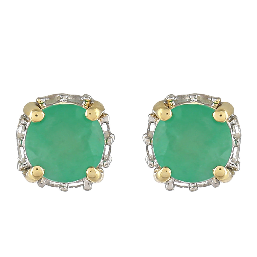 Cercei din Aur de 9K ( 0.85 grame ) cu Smarald Brazilian și Topaz Alb 0.84 Carate 1 