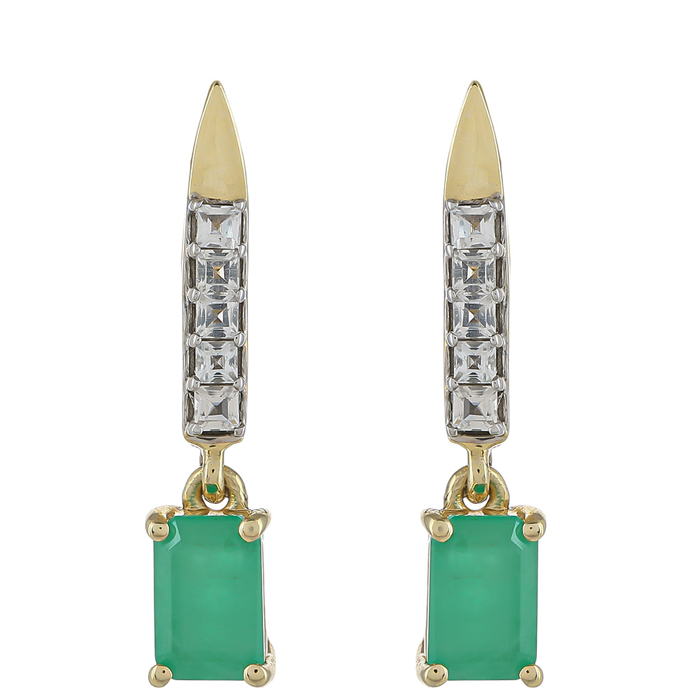 Cercei din Aur de 9K ( 2.1 grame ) cu Smarald Brazilian și Topaz Alb 1.4 Carate 1 