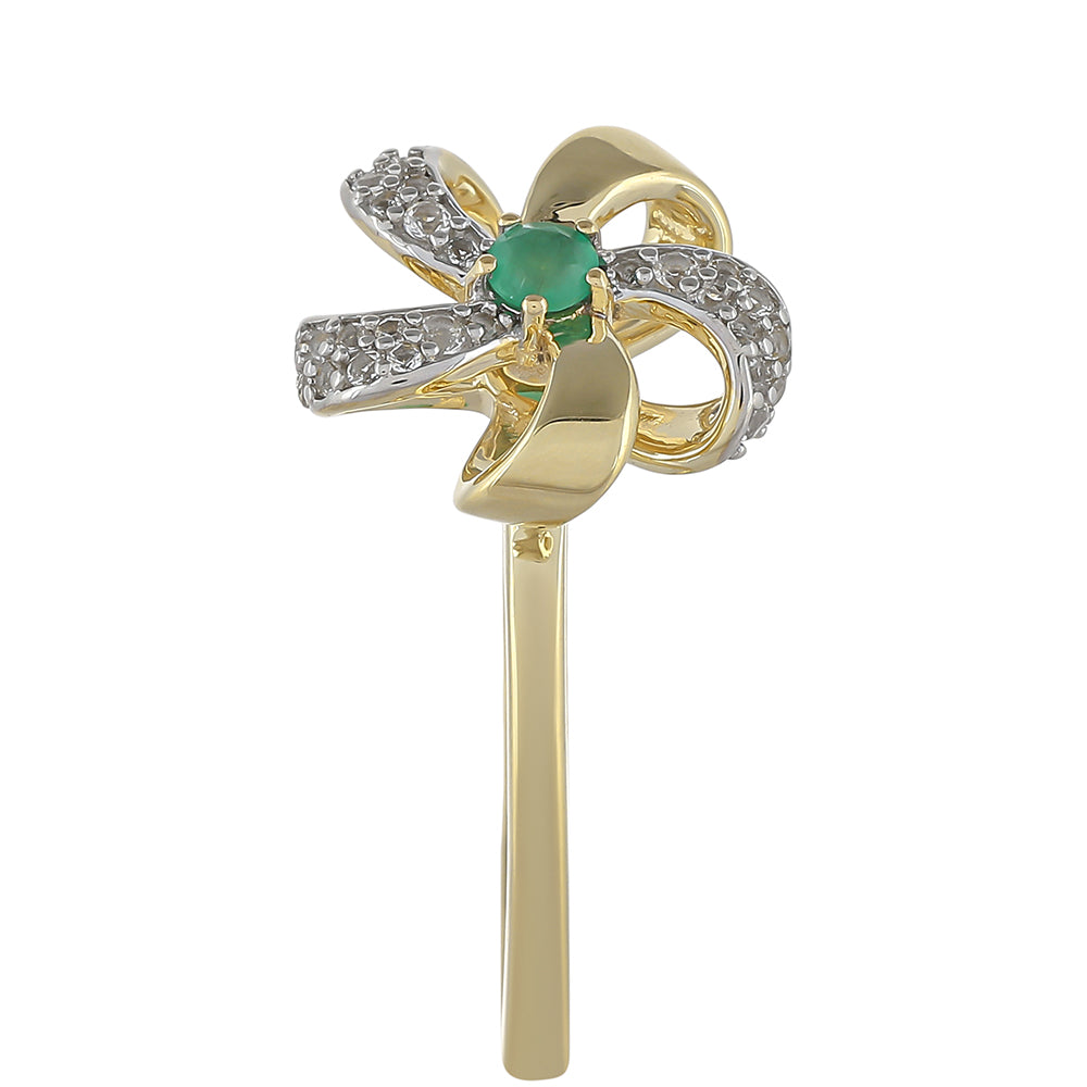 Inel din Aur de 9K ( 1.97 grame ) cu Smarald Brazilian și Topaz Alb 0.18 Carate