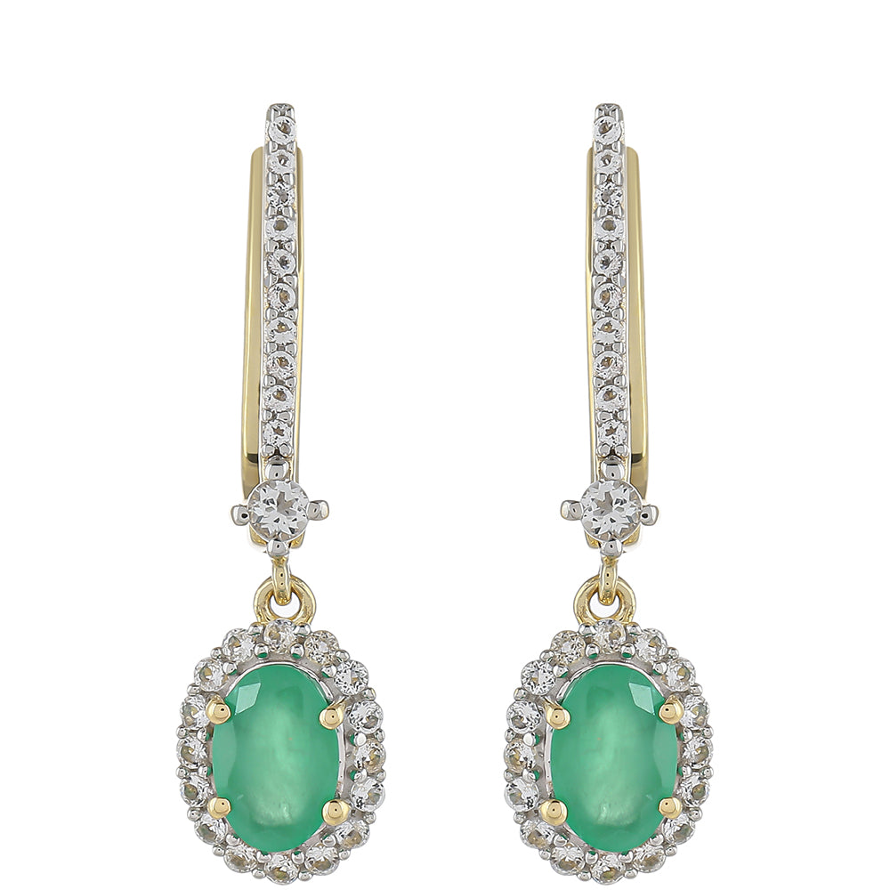 Cercei din Aur de 9K ( 2.18 grame ) cu Smarald Brazilian și Topaz Alb 1.25 Carate