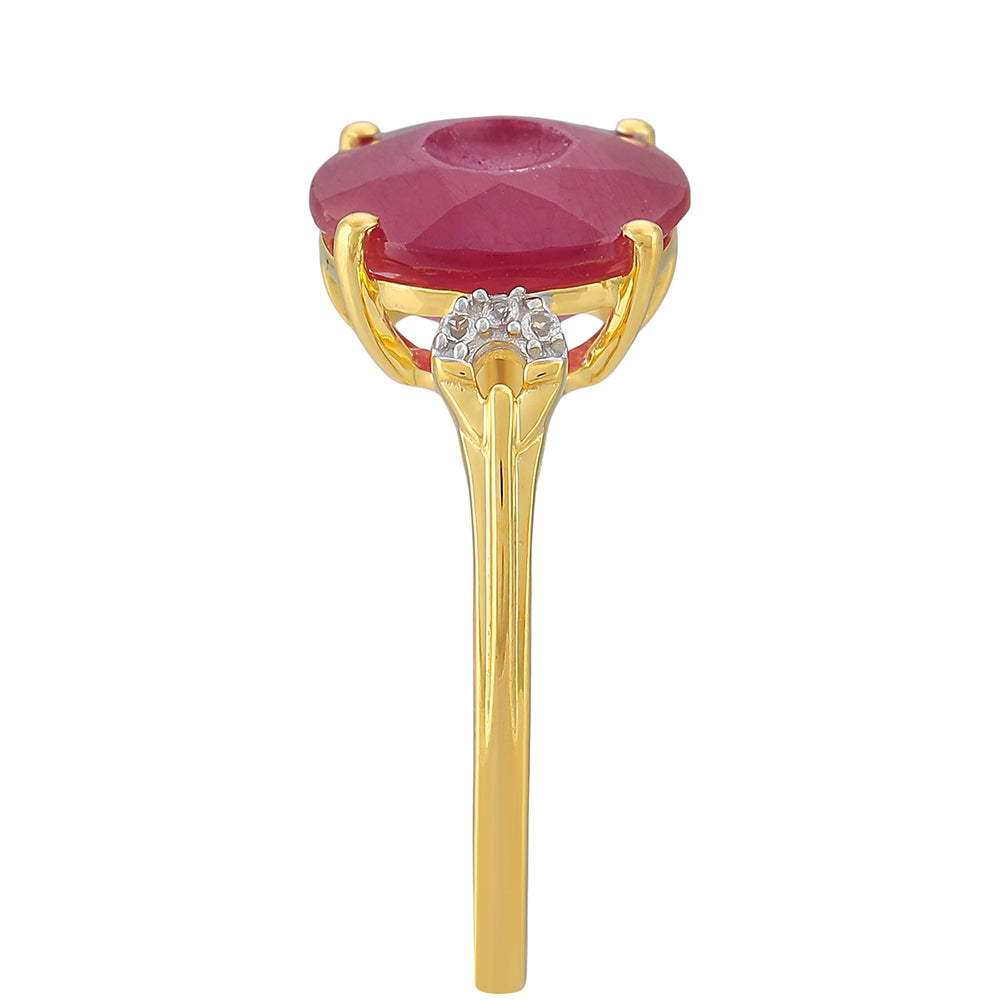 Inel din Argint 925 Placat cu Aur ( 1.75 grame ) cu Rubin Thailandez și Topaz Alb 4.07 Carate