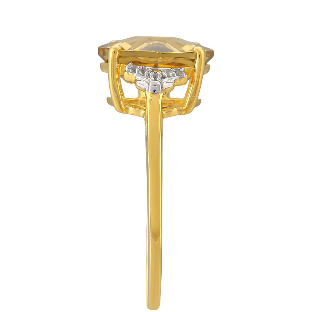 Inel din Argint 925 Placat cu Aur ( 1.98 grame ) cu Tanzanit și Cuarț de culoarea Șampaniei 2.86 Carate