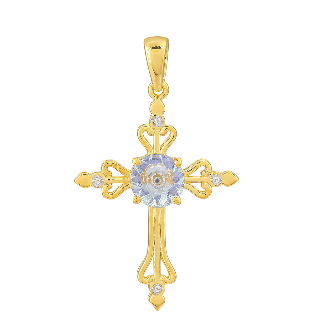 Cruce Pandantiv din Argint 925 Placat cu Aur ( 2.8 grame ) cu Tanzanit 1.94 Carate
