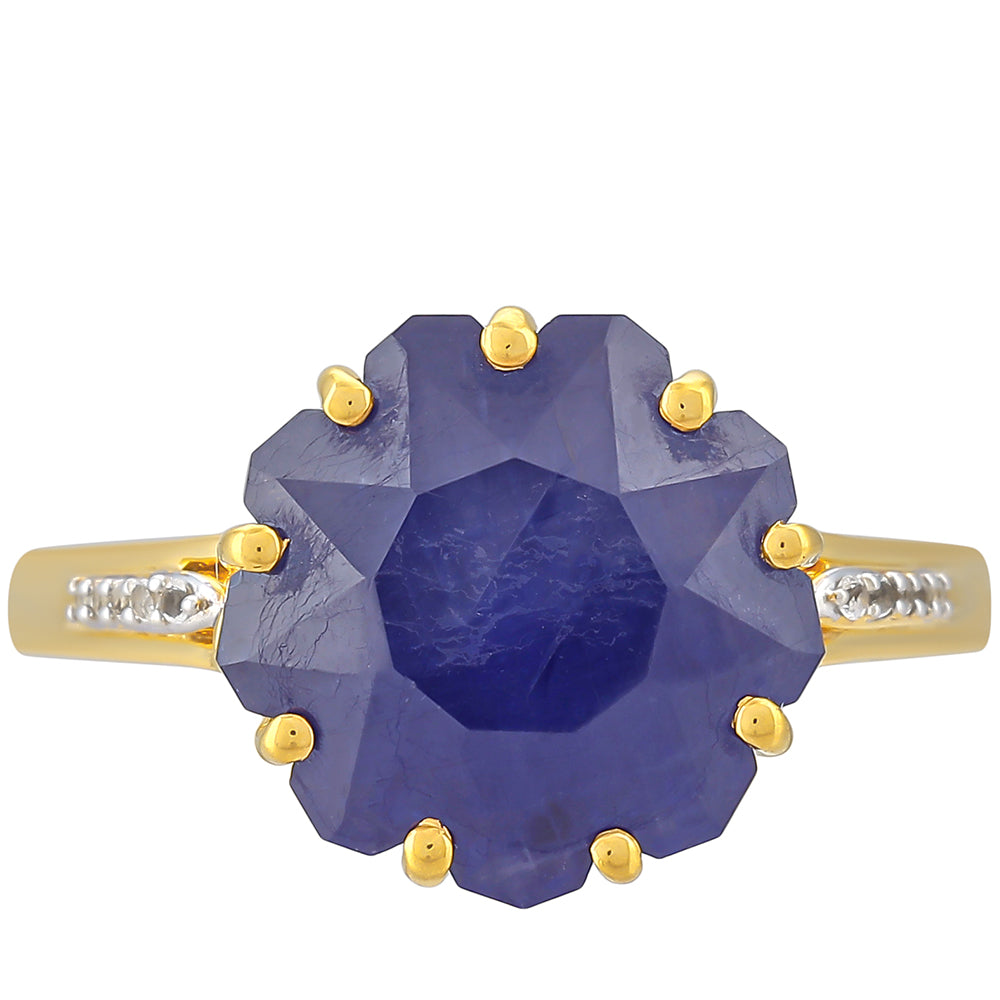 Inel din Argint 925 Placat cu Aur ( 2.68 grame ) cu Safir Albastru Thailandez și Topaz Alb 8.86 Carate 1 