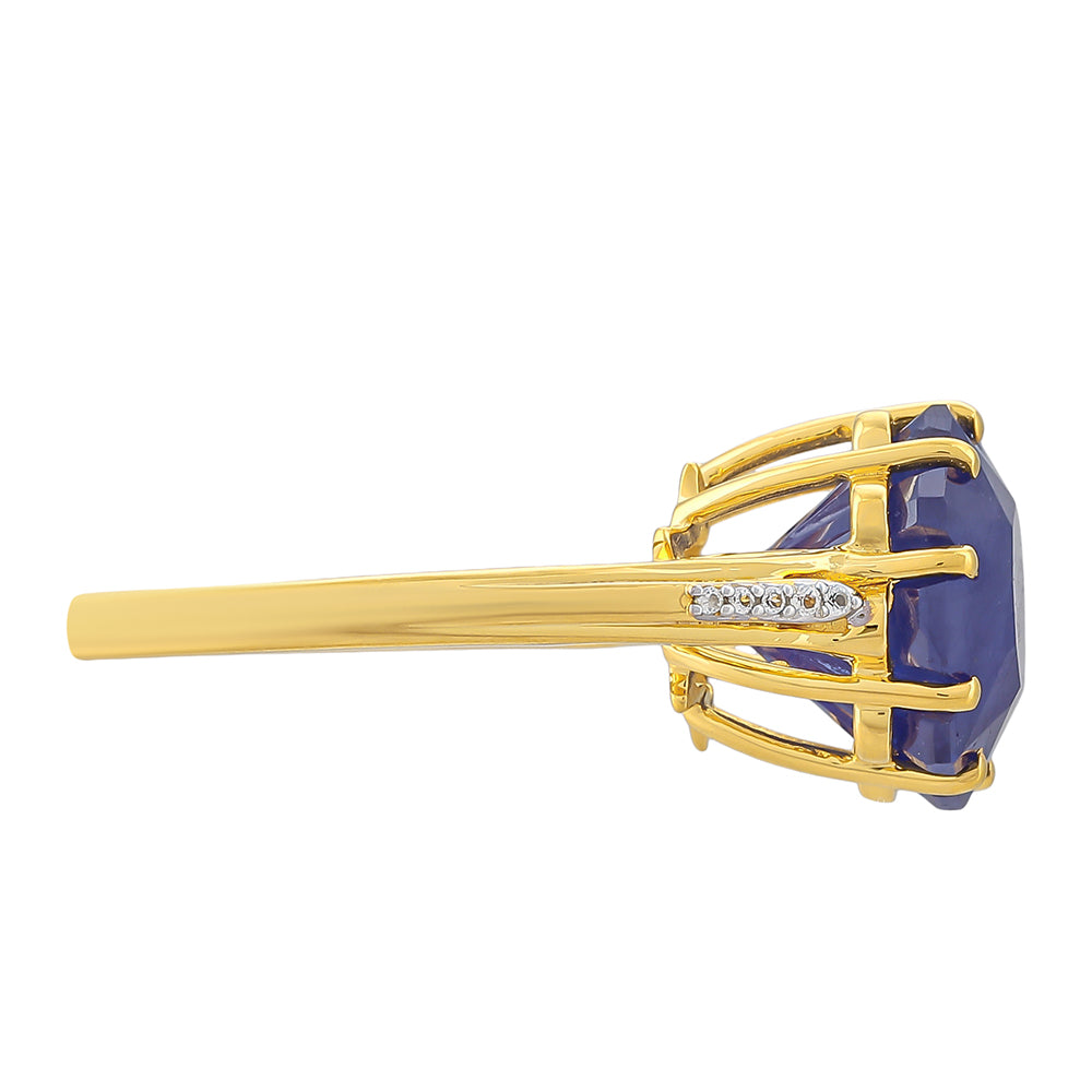 Inel din Argint 925 Placat cu Aur ( 2.68 grame ) cu Safir Albastru Thailandez și Topaz Alb 8.86 Carate 2 