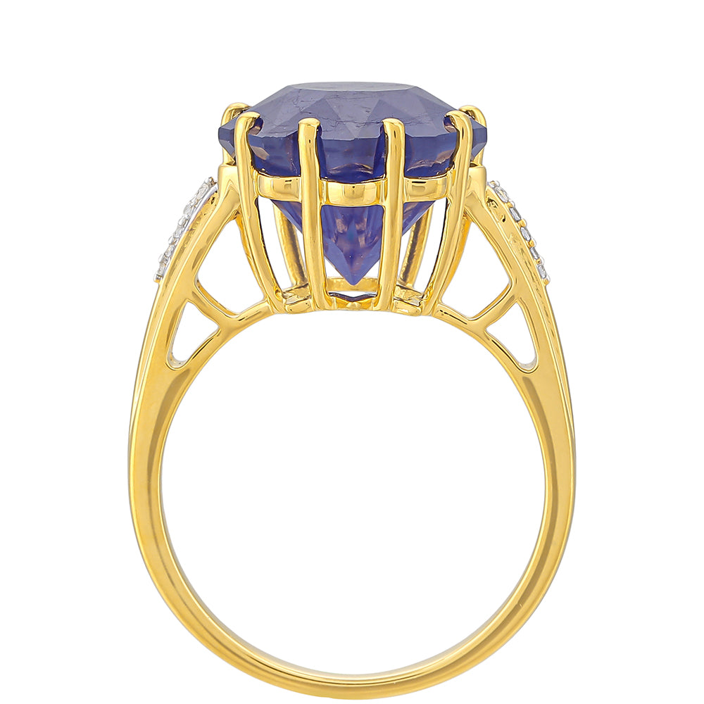 Inel din Argint 925 Placat cu Aur ( 2.68 grame ) cu Safir Albastru Thailandez și Topaz Alb 8.86 Carate 4 