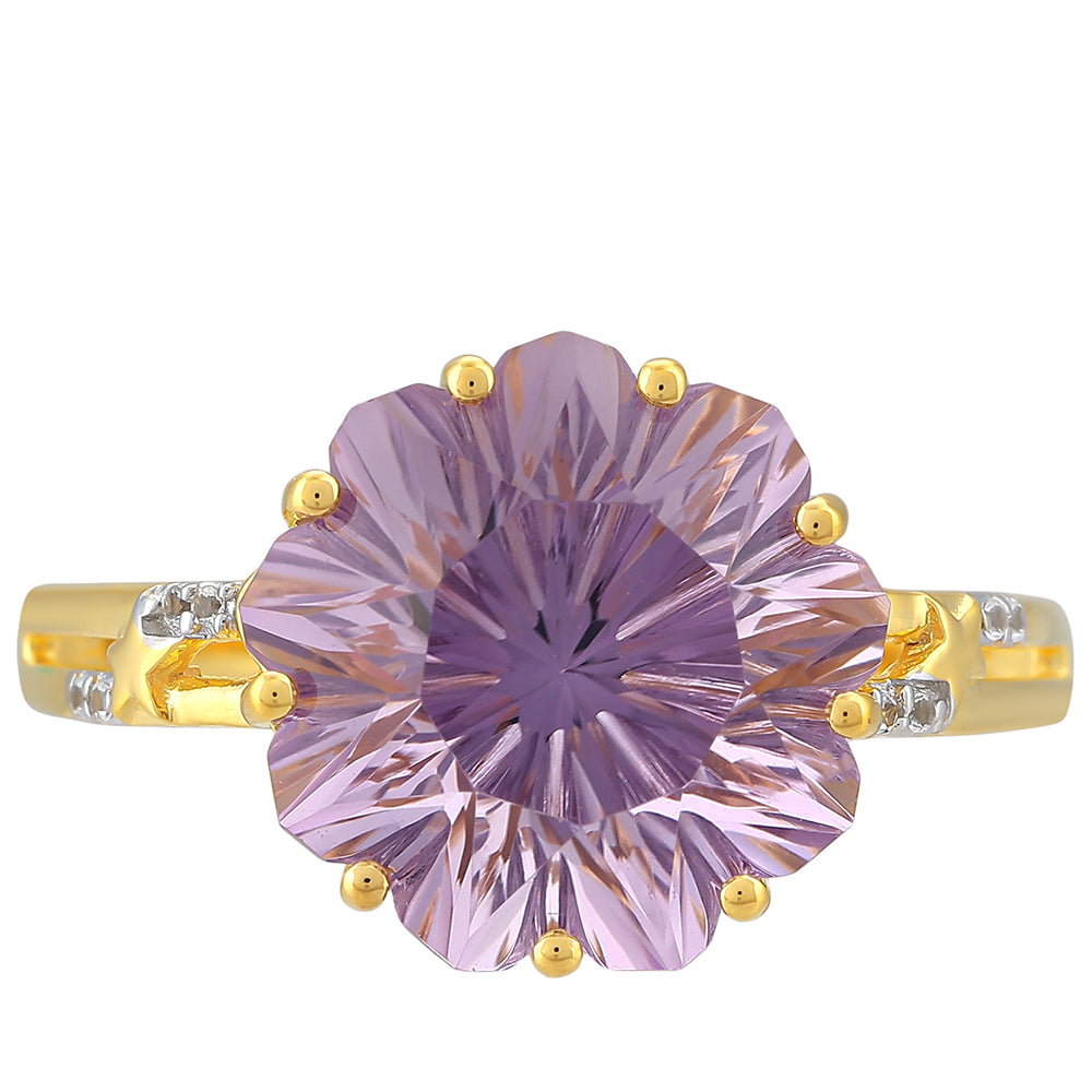 Inel din Argint 925 Placat cu Aur ( 2.3 grame ) cu Ametist Rose de France și Topaz Alb 6.1 Carate