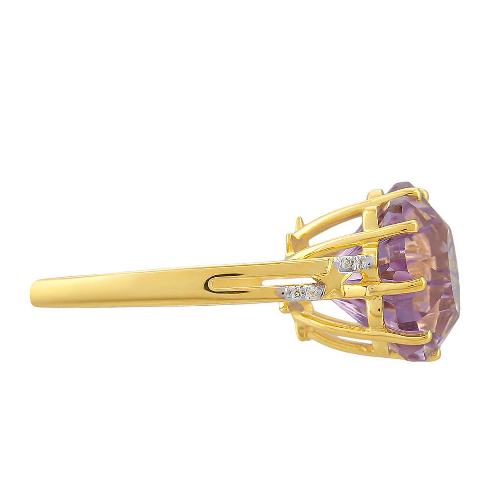 Inel din Argint 925 Placat cu Aur ( 2.3 grame ) cu Ametist Rose de France și Topaz Alb 6.1 Carate 2 