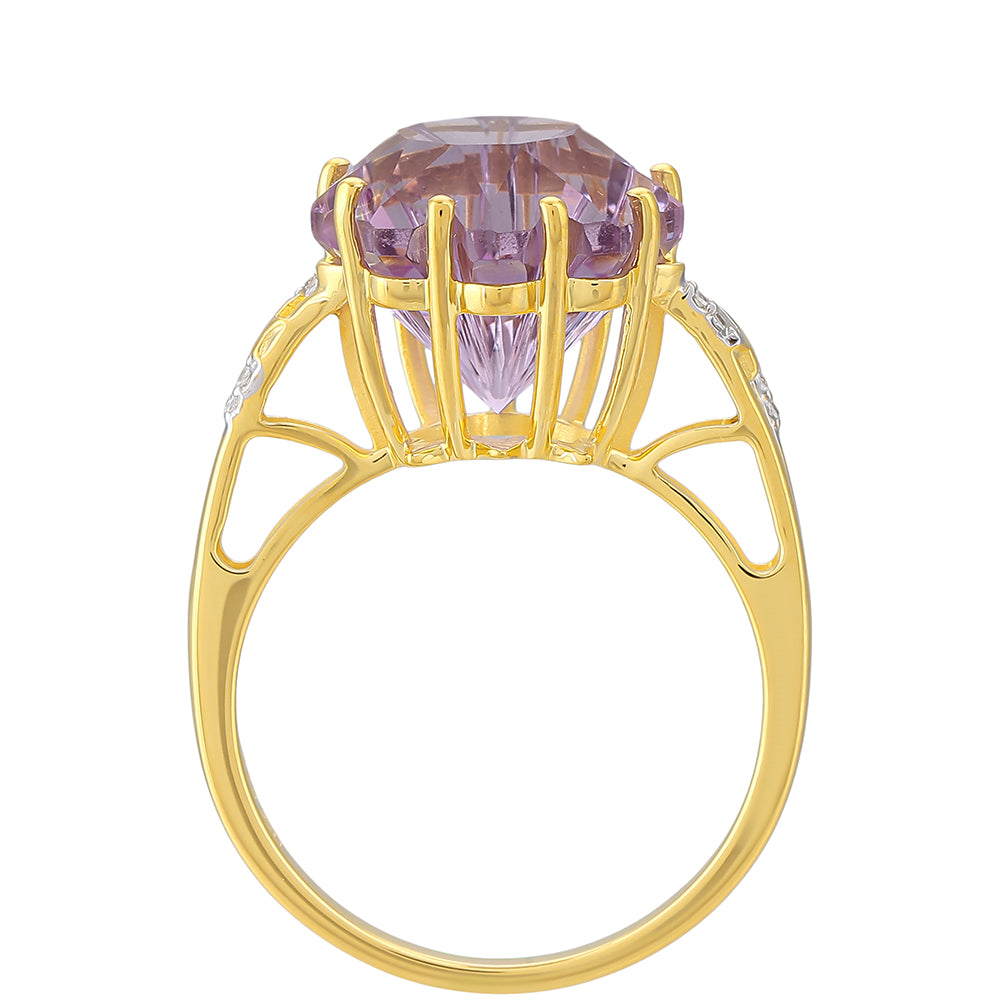 Inel din Argint 925 Placat cu Aur ( 2.3 grame ) cu Ametist Rose de France și Topaz Alb 6.1 Carate 4 