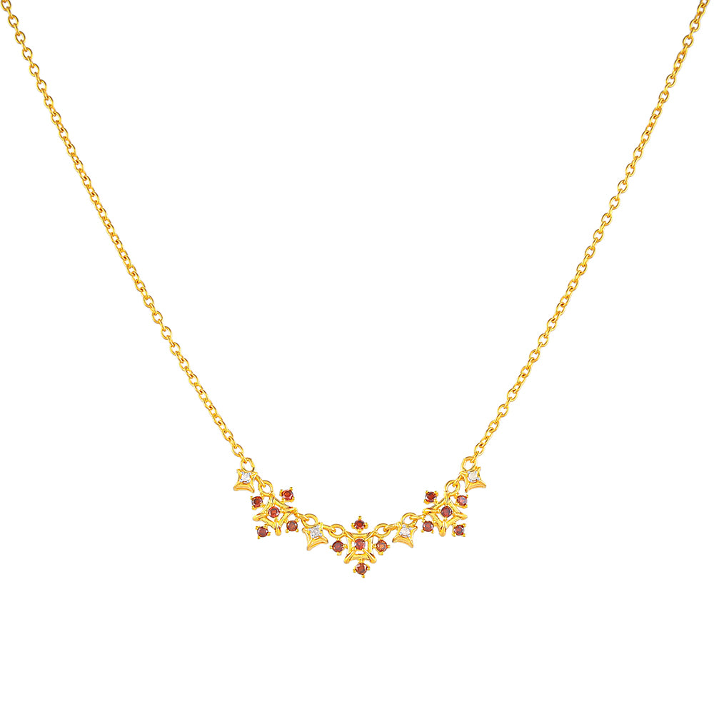 Colier din Argint 925 Placat cu Aur ( 3.76 grame ) cu Diamant Roșu și Diamant Alb 0.26 Carate 1 