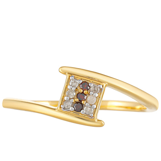 Inel din Argint 925 Placat cu Aur ( 1.9 grame ) cu Diamant Roșu și Diamant Alb 0.09 Carate