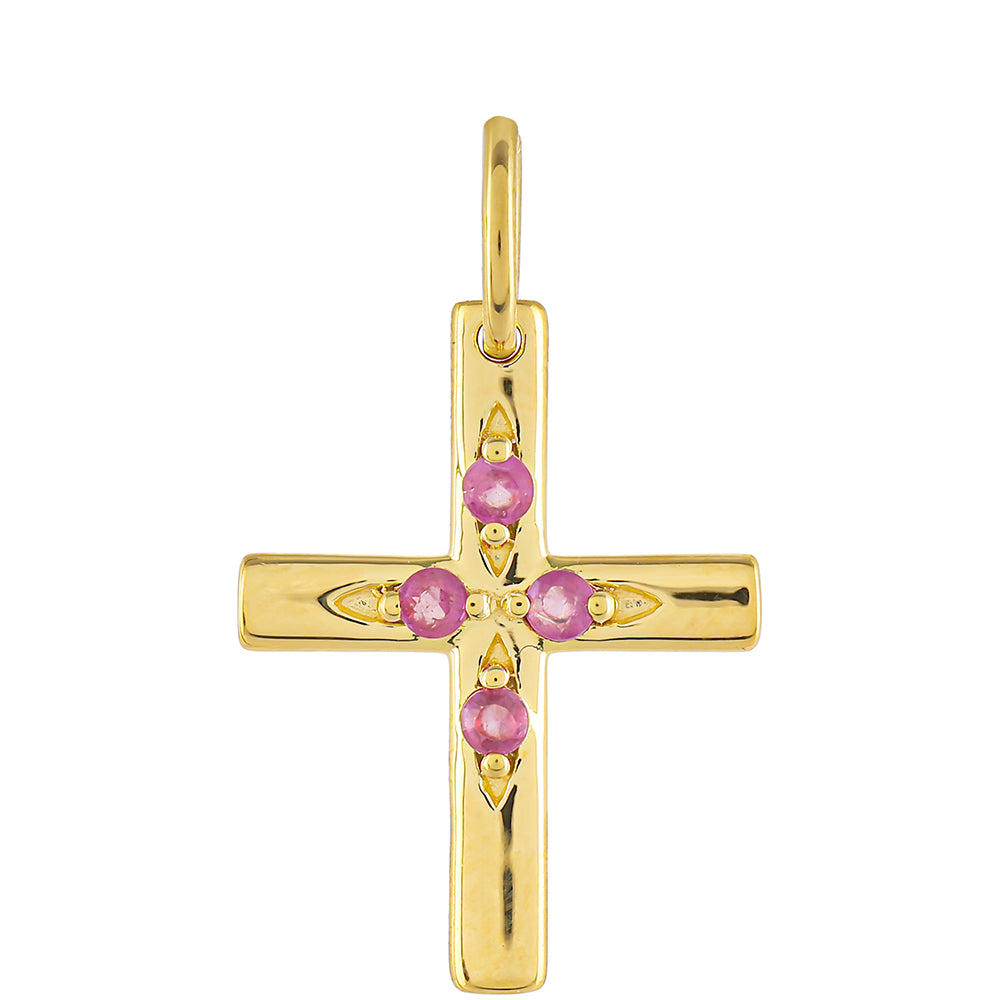 Cruce Set din Argint 925 Placat cu Aur ( 3.58 grame ) cu Rubin Thailandez și Smarald Brazilian 0.57 Carate ( Pandantiv )