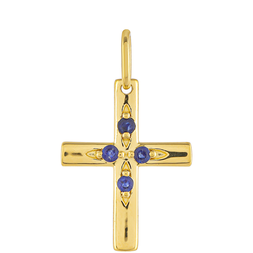 Cruce Set din Argint 925 Placat cu Aur ( 3.58 grame ) cu Rubin Thailandez și Smarald Brazilian 0.57 Carate ( Pandantiv )