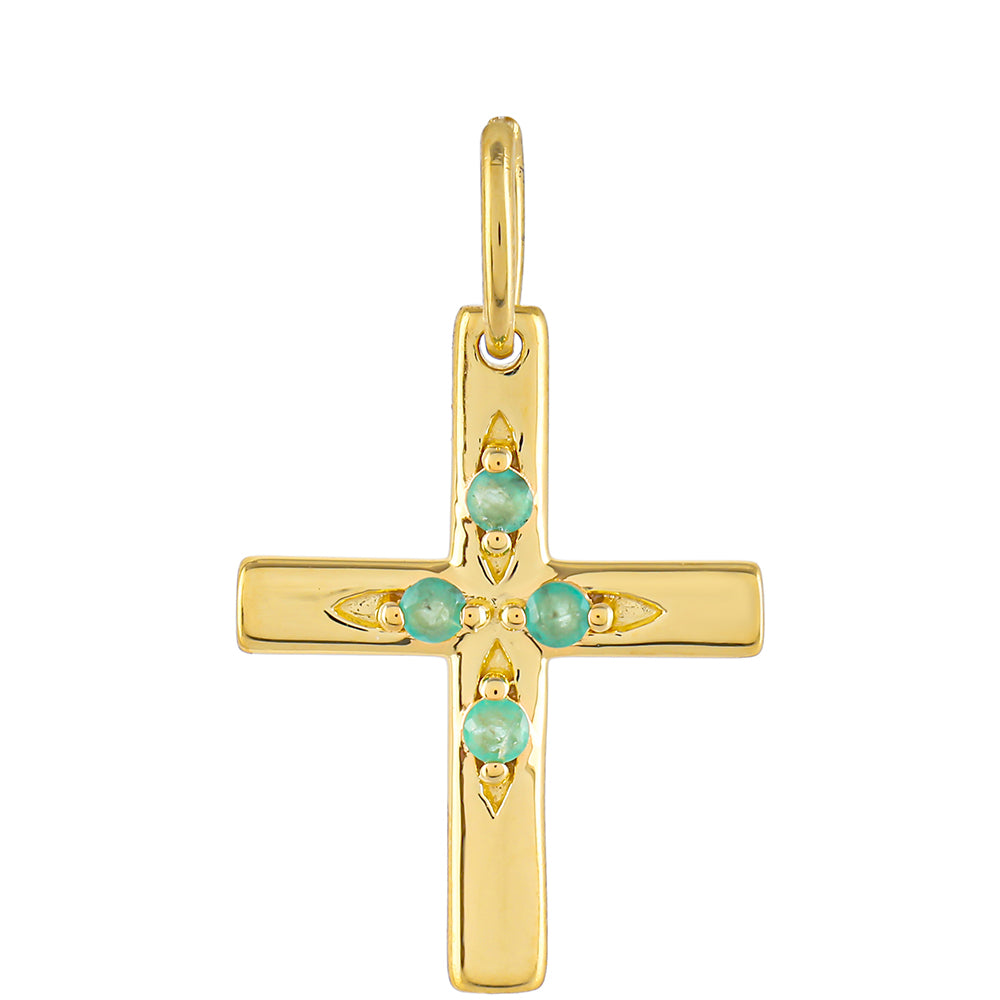 Cruce Set din Argint 925 Placat cu Aur ( 3.58 grame ) cu Rubin Thailandez și Smarald Brazilian 0.57 Carate ( Pandantiv )