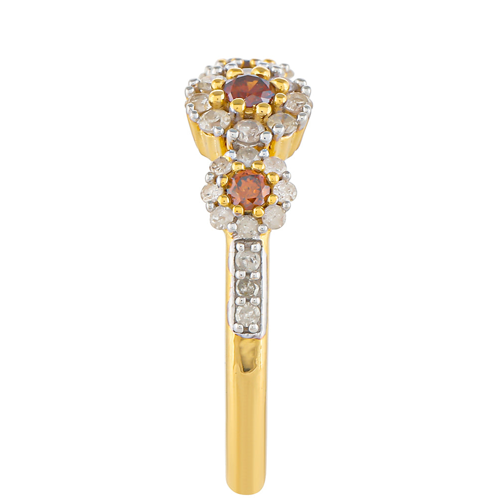 Inel din Argint 925 Placat cu Aur ( 1.96 grame ) cu Diamant Roșu și Diamant Alb 0.4 Carate
