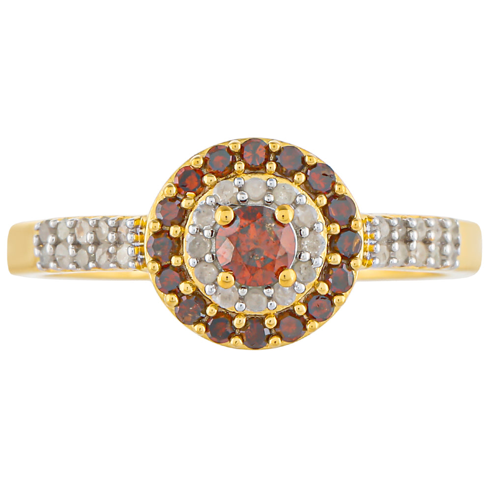 Inel din Argint 925 Placat cu Aur ( 2.43 grame ) cu Diamant Roșu și Diamant Alb 0.51 Carate 1 