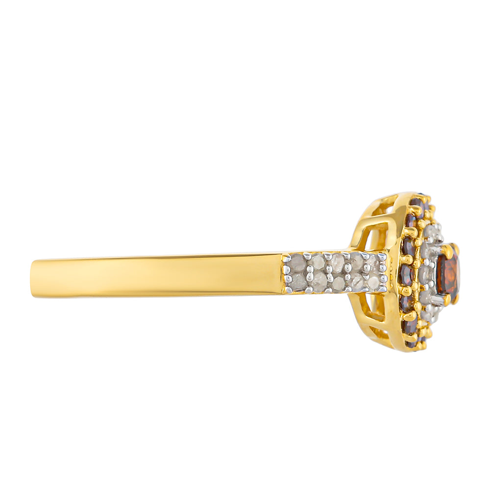 Inel din Argint 925 Placat cu Aur ( 2.43 grame ) cu Diamant Roșu și Diamant Alb 0.51 Carate 2 