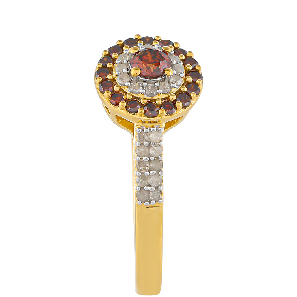 Inel din Argint 925 Placat cu Aur ( 2.43 grame ) cu Diamant Roșu și Diamant Alb 0.51 Carate 3 