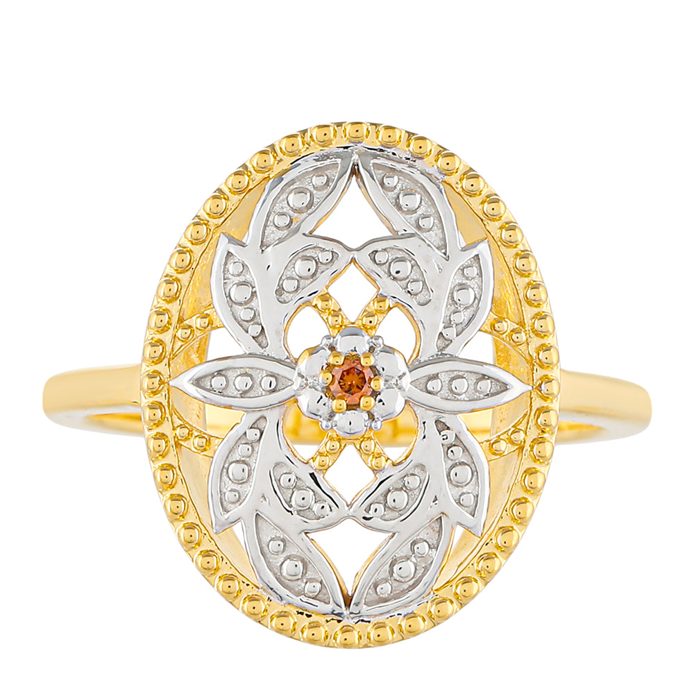 Inel din Argint 925 Placat cu Aur ( 3.17 grame ) cu Diamant Roșu 0.01 Carate 1 