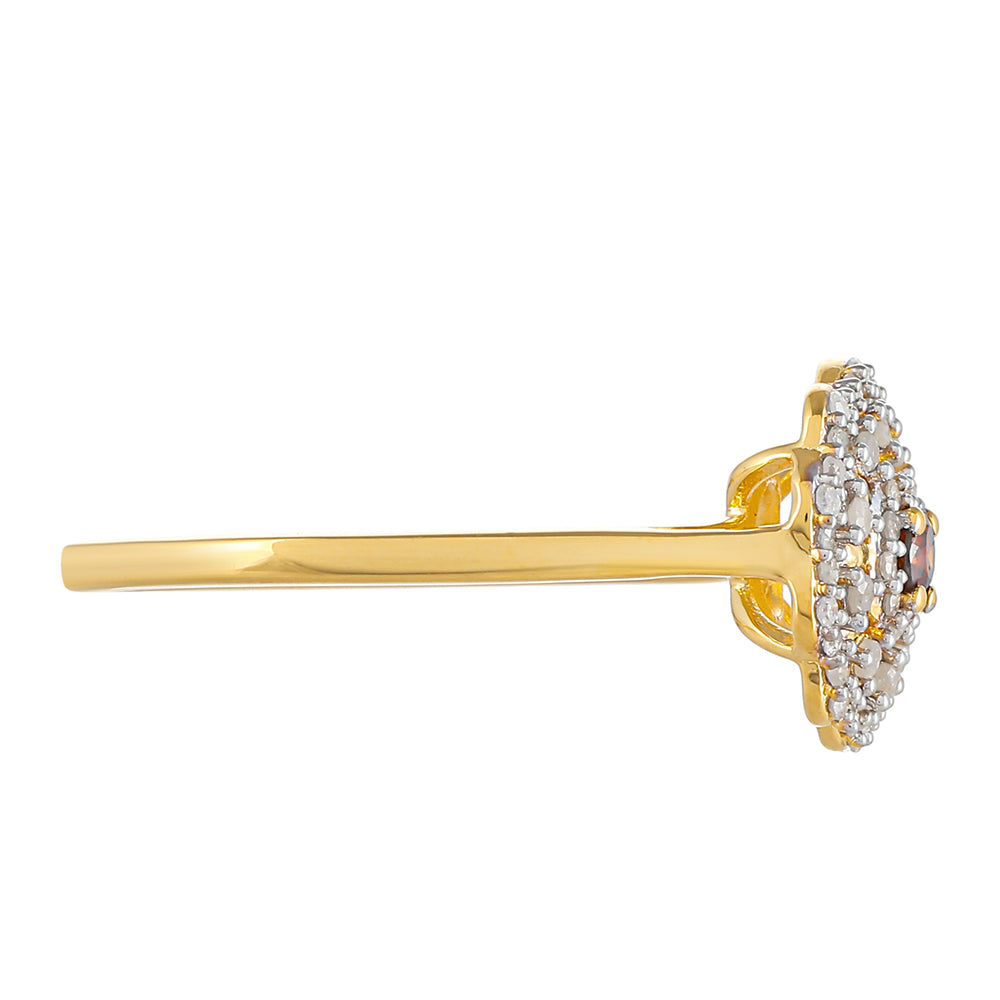 Inel din Argint 925 Placat cu Aur ( 1.95 grame ) cu Diamant Roșu și Diamant Alb 0.33 Carate