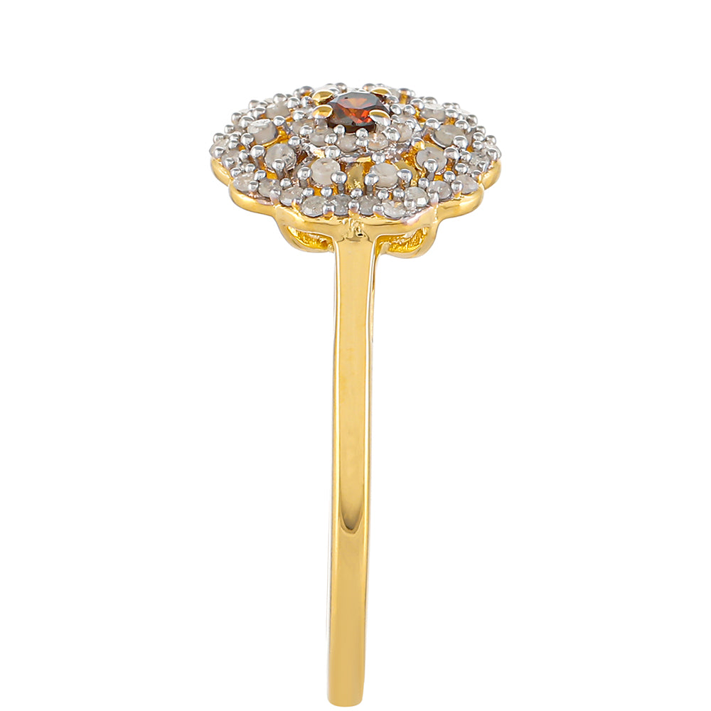 Inel din Argint 925 Placat cu Aur ( 1.95 grame ) cu Diamant Roșu și Diamant Alb 0.33 Carate