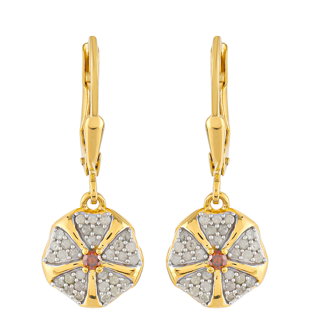 Cercei din Argint 925 Placat cu Aur ( 2.72 grame ) cu Diamant Roșu și Diamant Alb 0.38 Carate