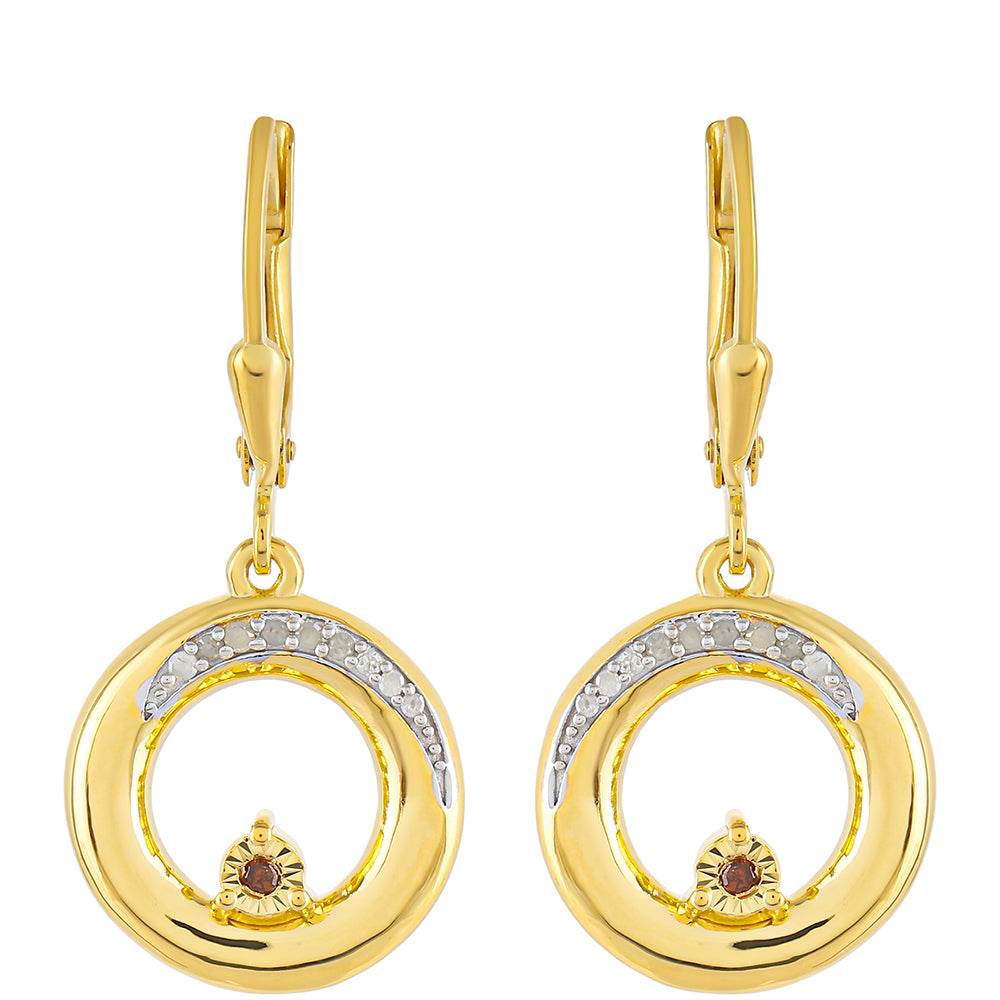 Cercei din Argint 925 Placat cu Aur ( 4.61 grame ) cu Diamant Roșu și Diamant Alb 0.12 Carate