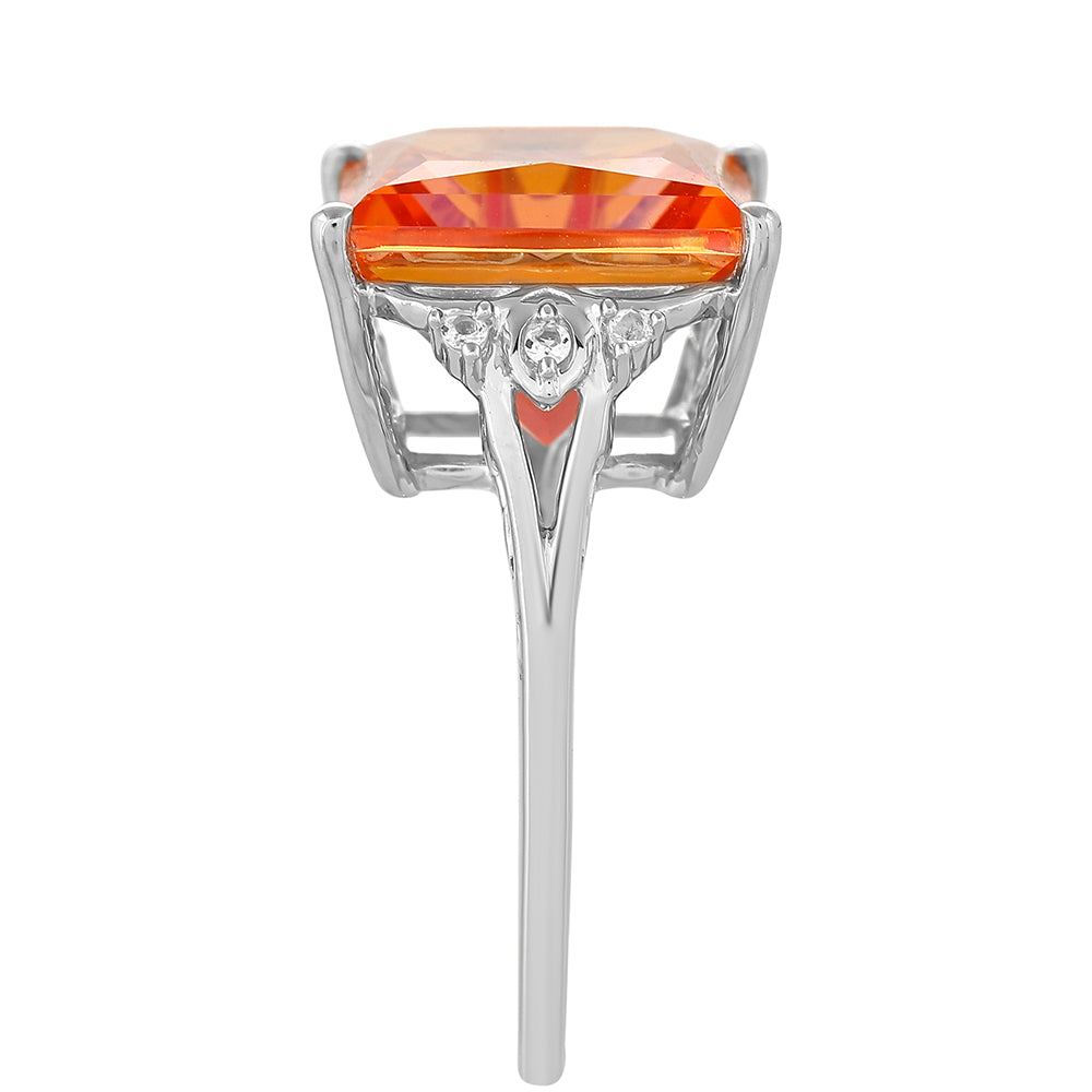 Inel din Argint 925 ( 3.61 grame ) cu Cuarț Padparadscha și Topaz Alb 7.96 Carate 3 