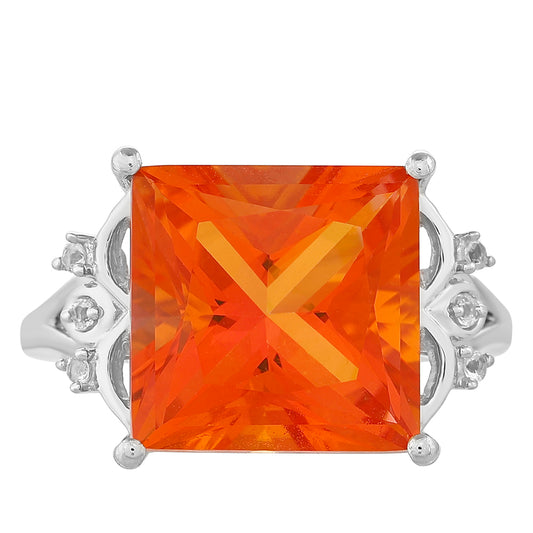 Inel din Argint 925 ( 3.61 grame ) cu Cuarț Padparadscha și Topaz Alb 7.96 Carate