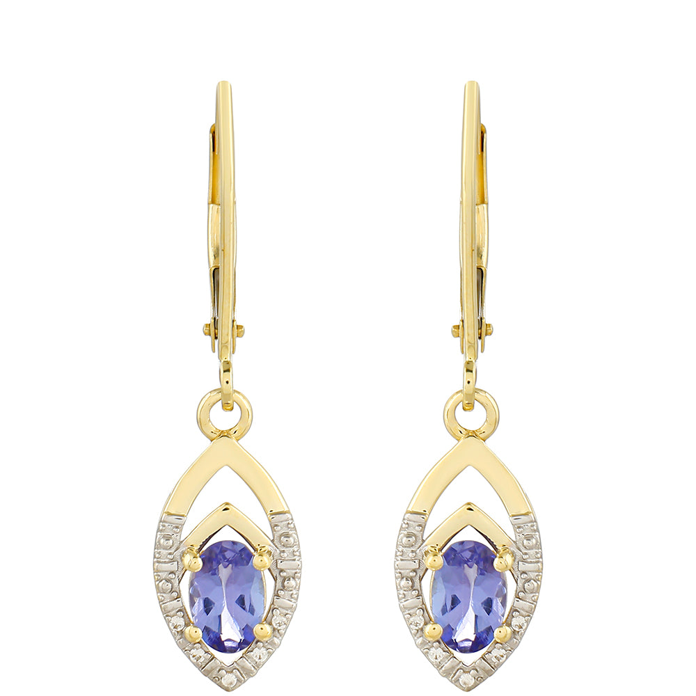 Cercei din Aur de 9K ( 1.67 grame ) cu Tanzanit AAA și Zircon Natural 0.95 Carate
