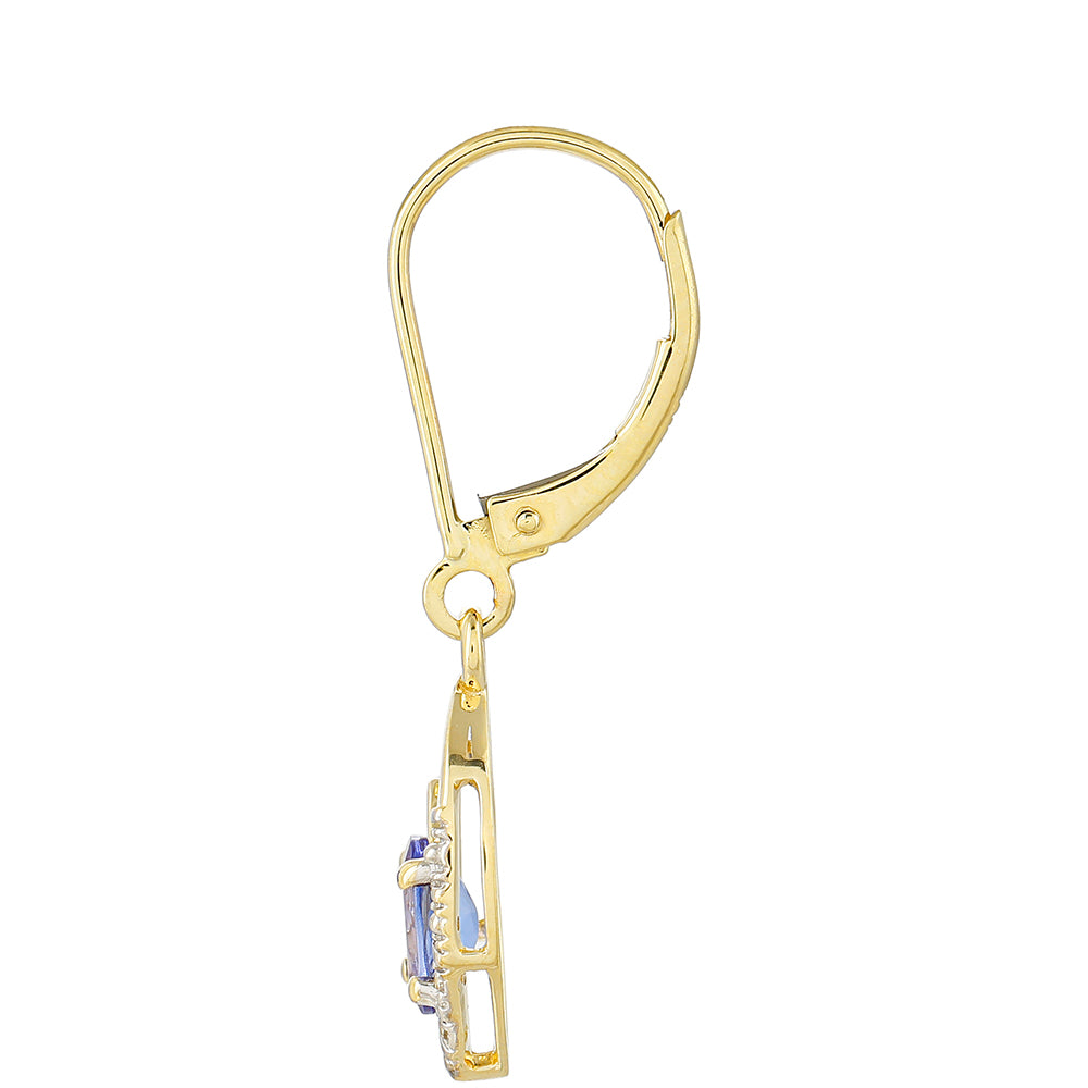 Cercei din Aur de 9K ( 1.67 grame ) cu Tanzanit AAA și Zircon Natural 0.95 Carate 2 