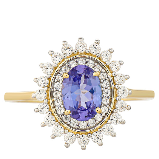 Inel din Aur de 9K ( 1.83 grame ) cu Tanzanit AAA și Zircon Natural 1.43 Carate