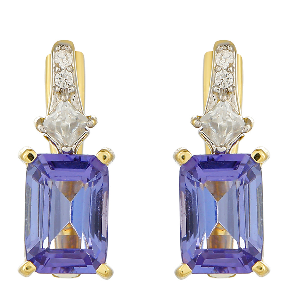 Cercei din Aur de 9K ( 2.04 grame ) cu Tanzanit AAA și Zircon Natural 2.18 Carate
