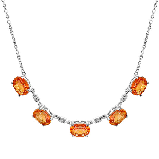Colier din Argint 925 ( 5.59 grame ) cu Cuarț Padparadscha și Topaz Alb 9.1 Carate