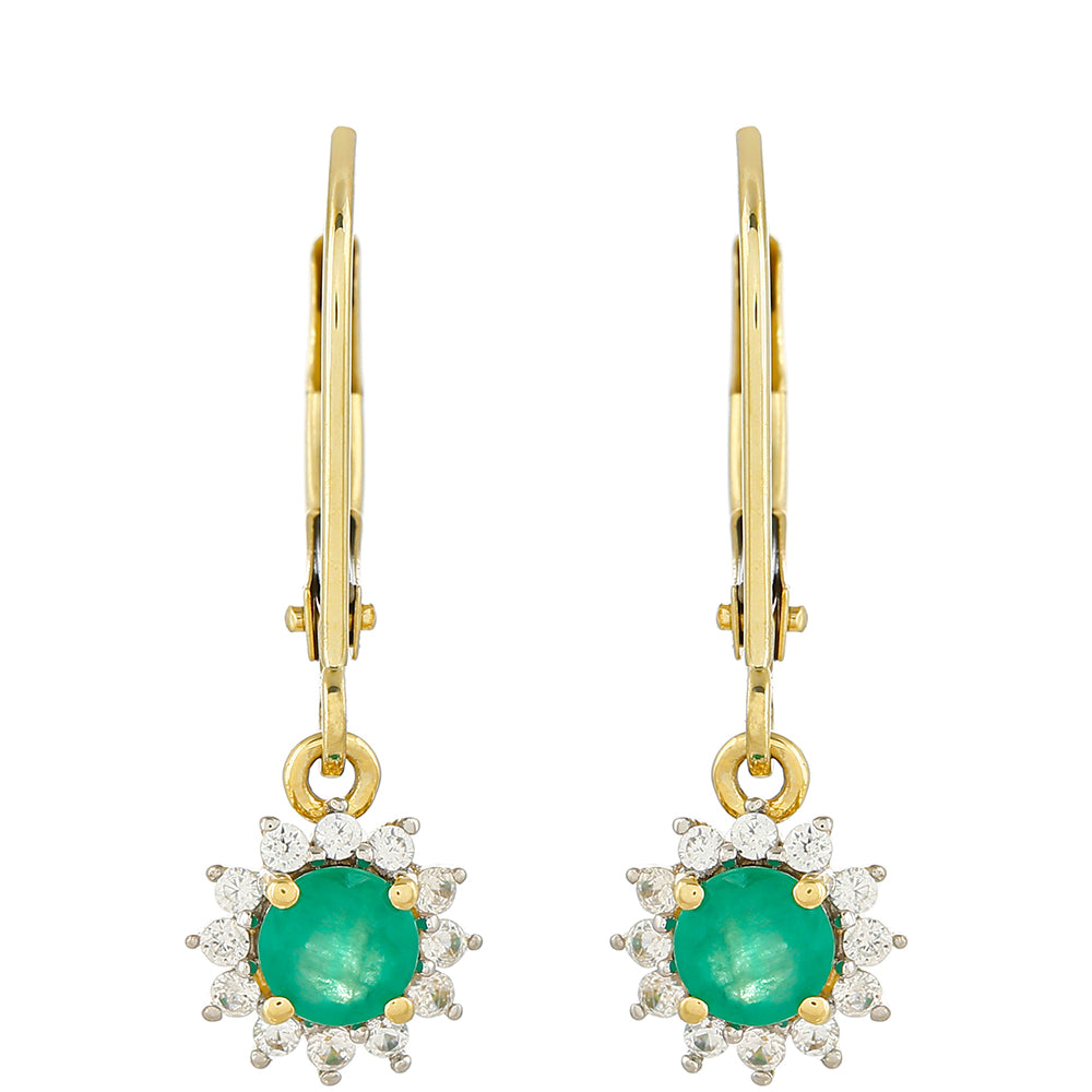 Cercei din Aur de 9K ( 1.3 grame ) cu Smarald Brazilian și Zircon Natural 0.8 Carate 1 