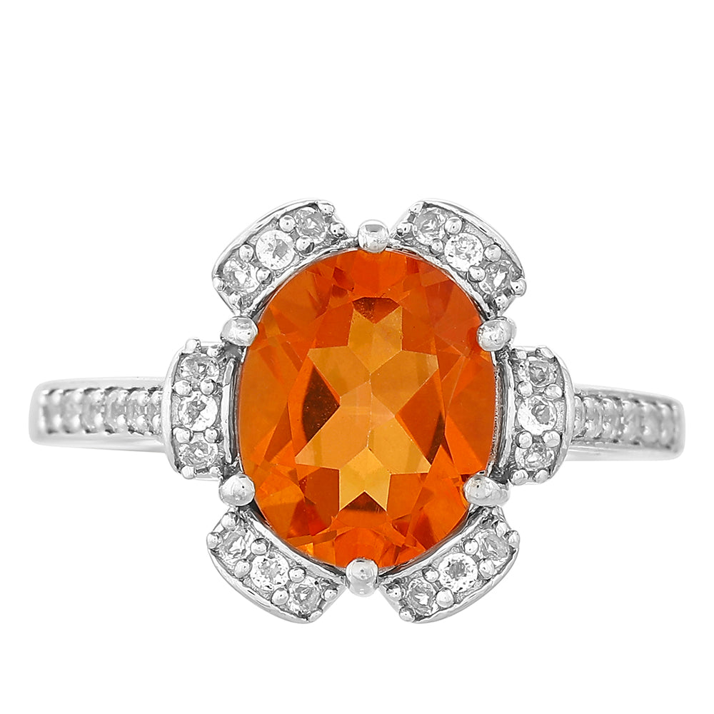 Inel din Argint 925 ( 3.19 grame ) cu Cuarț Padparadscha și Topaz Alb 2.6 Carate 1 
