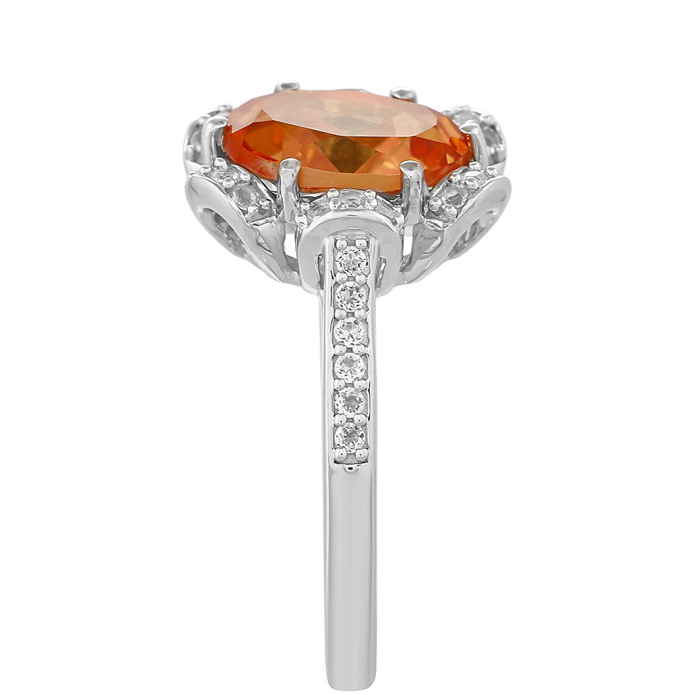Inel din Argint 925 ( 3.19 grame ) cu Cuarț Padparadscha și Topaz Alb 2.6 Carate 3 