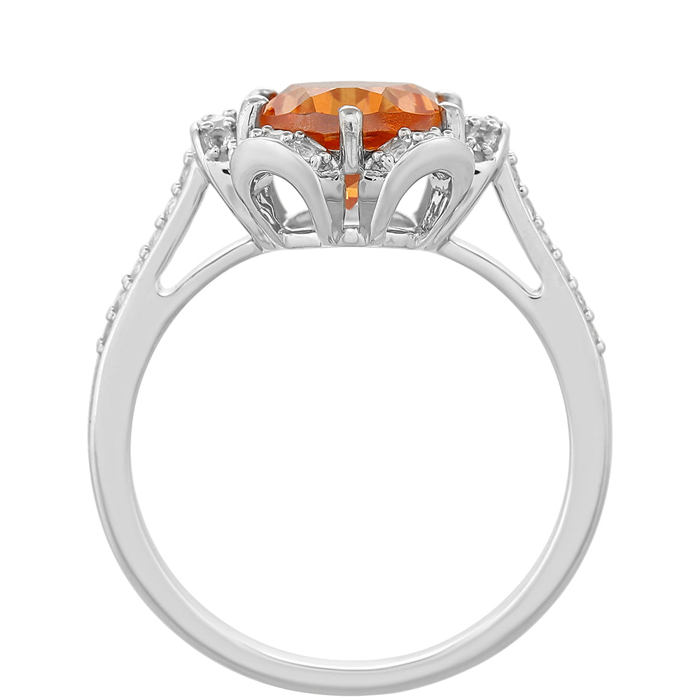 Inel din Argint 925 ( 3.19 grame ) cu Cuarț Padparadscha și Topaz Alb 2.6 Carate 4 