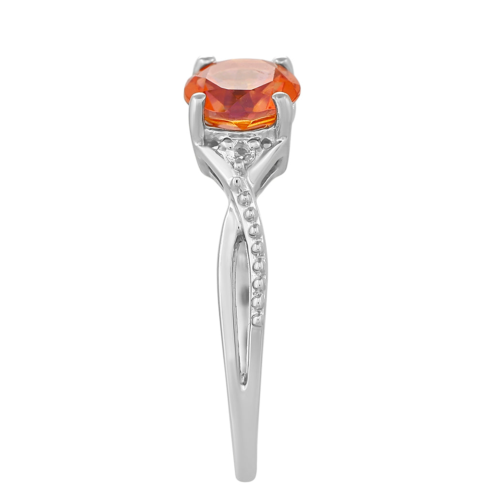 Inel din Argint 925 ( 1.52 grame ) cu Cuarț Padparadscha și Topaz Alb 0.8 Carate 3 