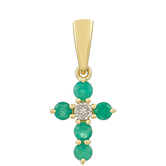 Cruce Pandantiv din Aur de 9K ( 0.86 grame ) cu Smarald Brazilian și Zircon Natural 0.31 Carate