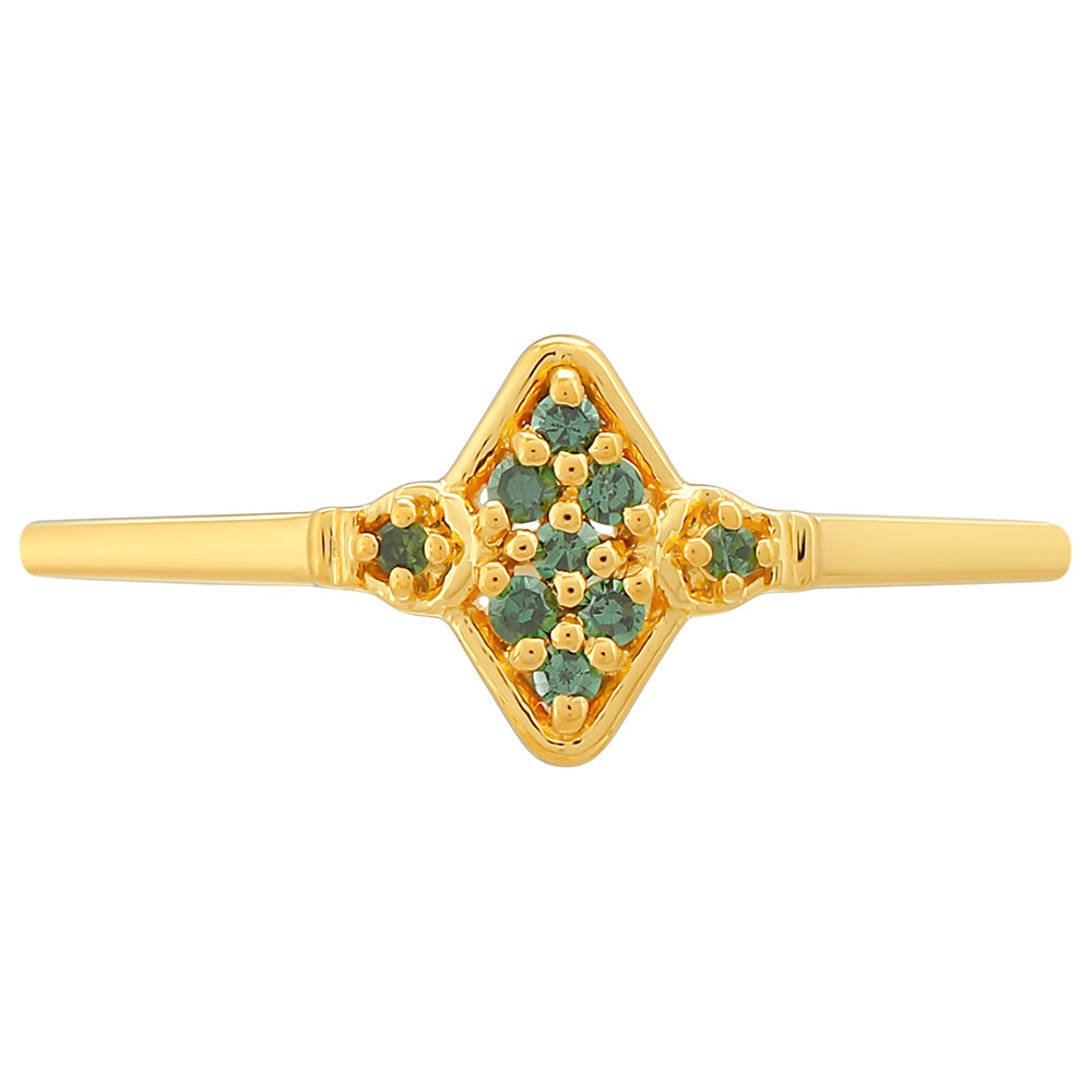 Inel din Argint 925 Placat cu Aur ( 1.17 grame ) cu Diamant Verde 0.08 Carate 1 