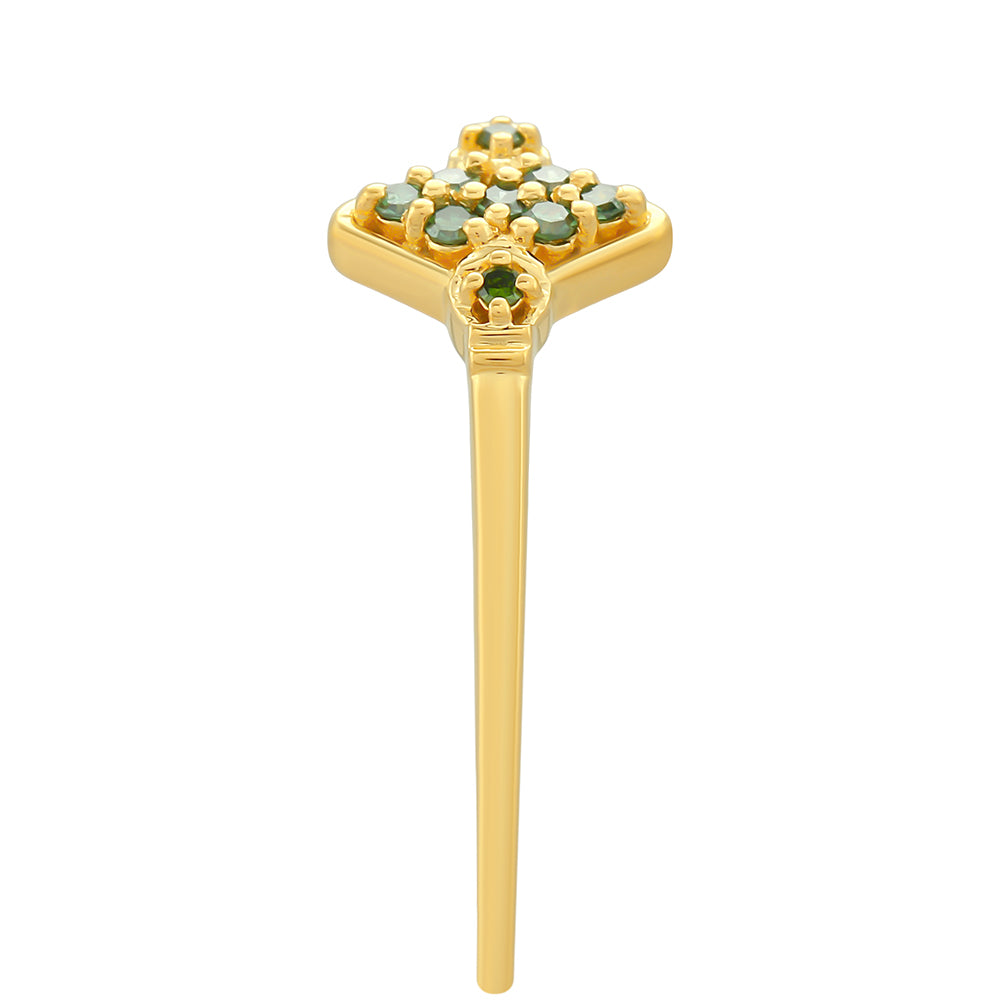 Inel din Argint 925 Placat cu Aur ( 1.17 grame ) cu Diamant Verde 0.08 Carate