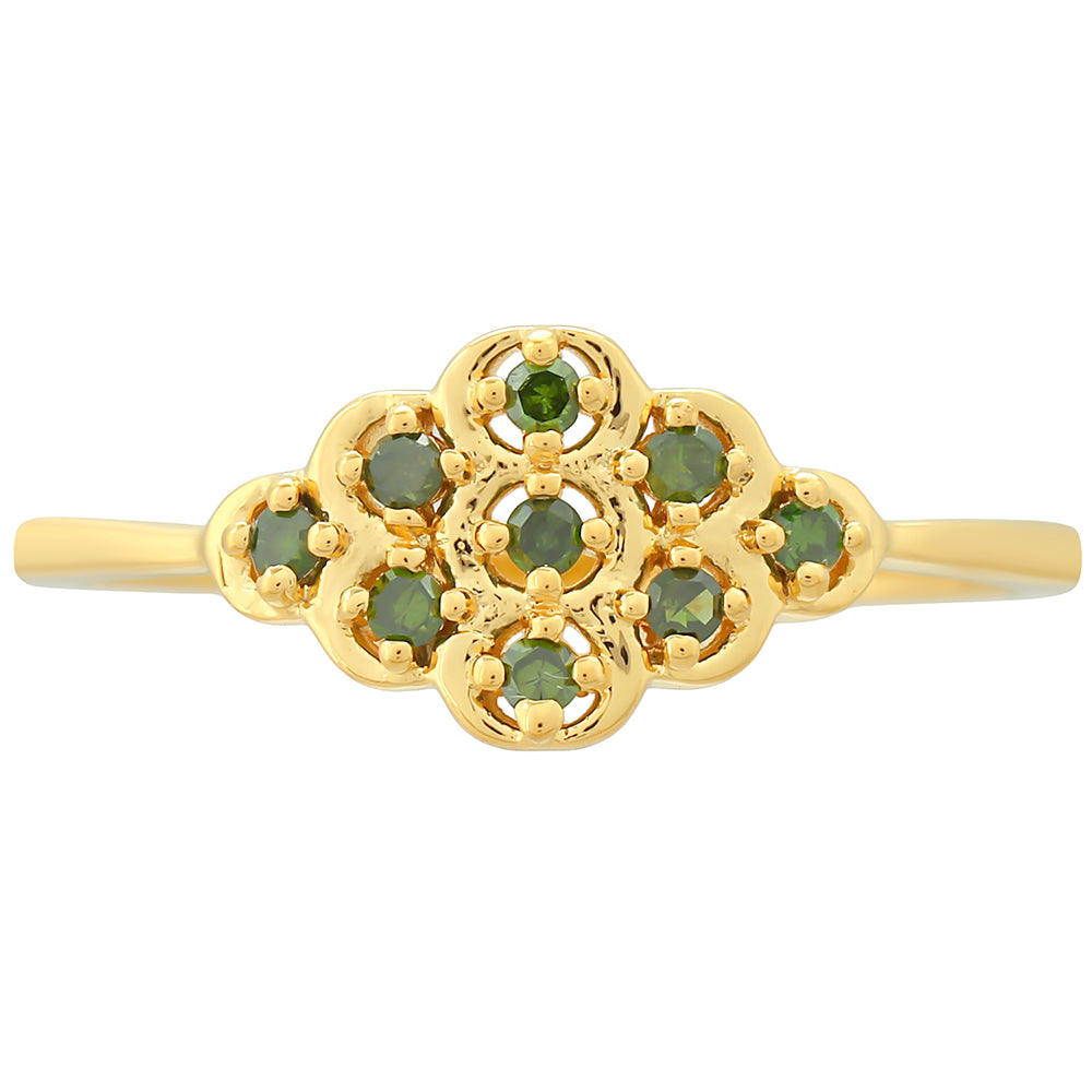 Inel din Argint 925 Placat cu Aur ( 1.47 grame ) cu Diamant Verde 0.13 Carate