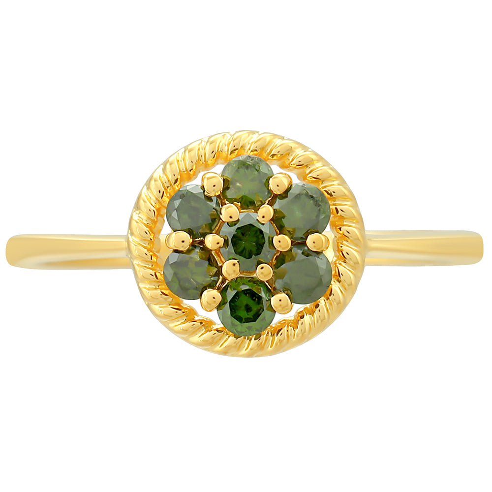 Inel din Argint 925 Placat cu Aur ( 1.49 grame ) cu Diamant Verde 0.34 Carate 1 