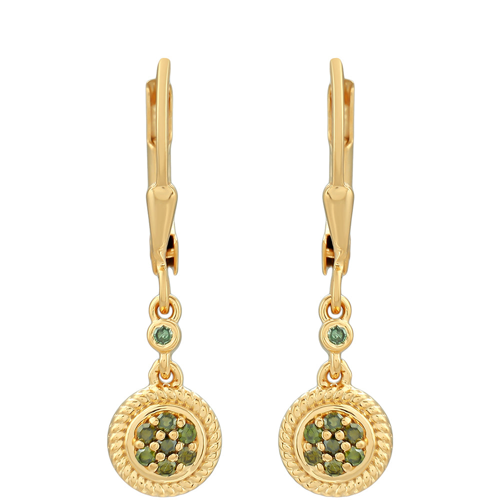 Cercei din Argint 925 Placat cu Aur ( 1.98 grame ) cu Diamant Verde 0.16 Carate