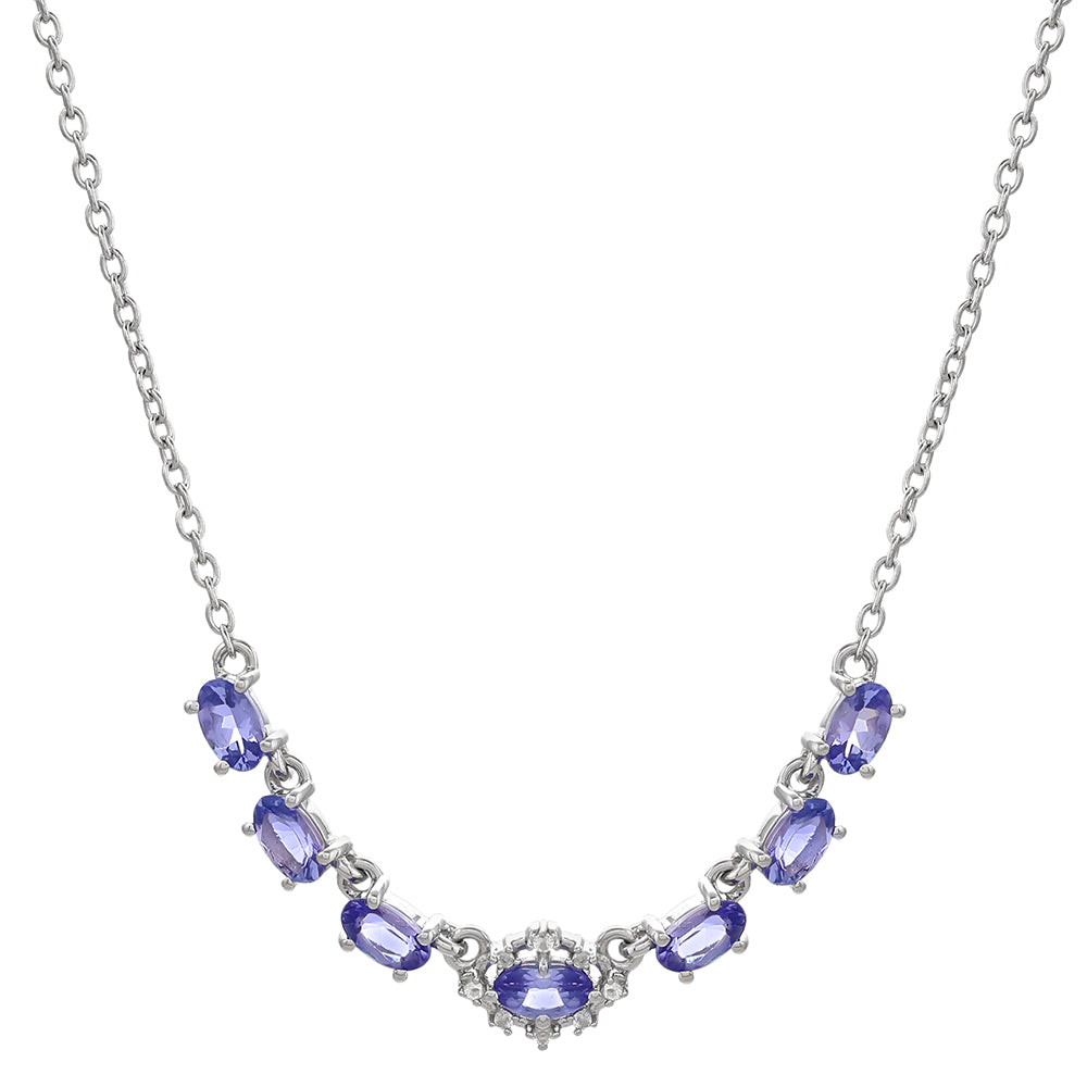 Colier din Argint 925 ( 4.65 grame ) cu Tanzanit AAA și Topaz Alb 1.86 Carate 1 