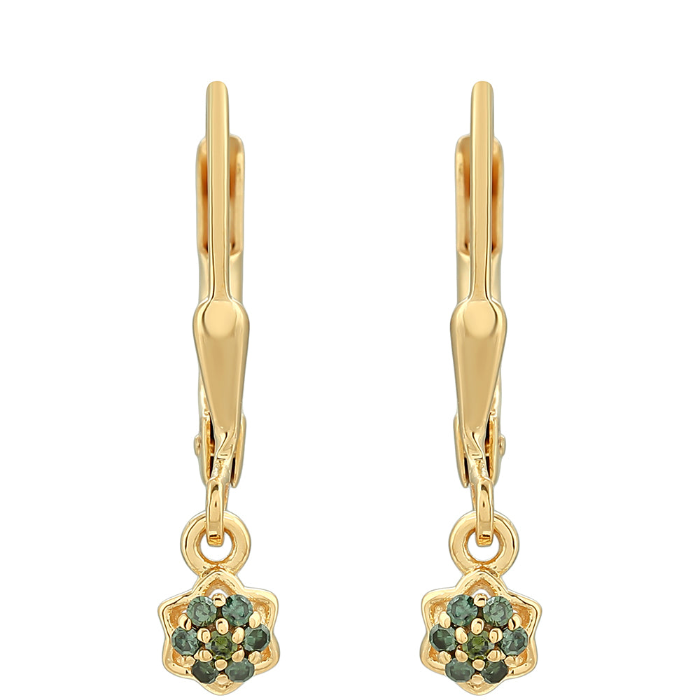 Cercei din Argint 925 Placat cu Aur ( 1 grame ) cu Diamant Verde 0.08 Carate