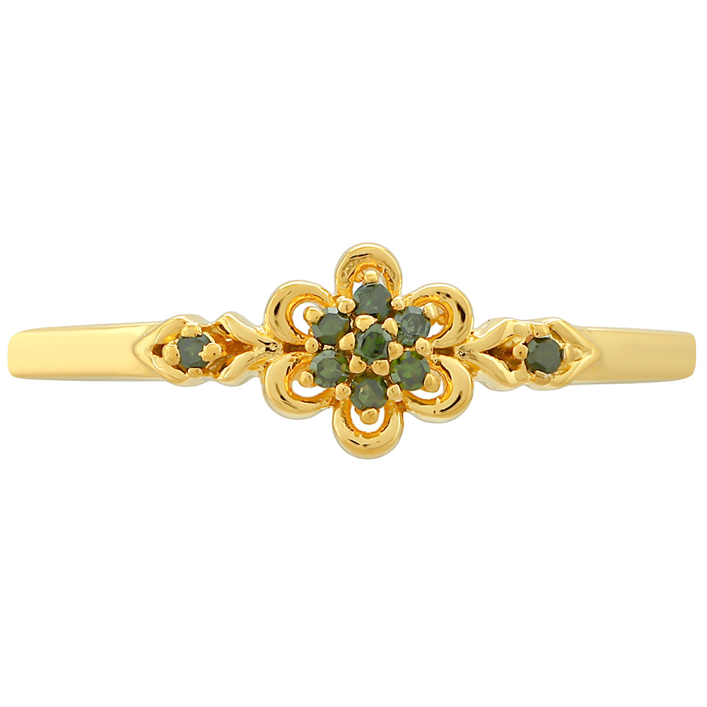 Inel din Argint 925 Placat cu Aur ( 1.58 grame ) cu Diamant Verde 0.06 Carate